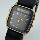 Vintage Timex Analog Digital Quartz Watch Men Gold Tone Black Chrono New Battery