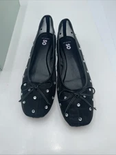 SO Good For Life Women’s 7.5 Black Rhinestone Ballet Flat Loafer Mesh Sandals