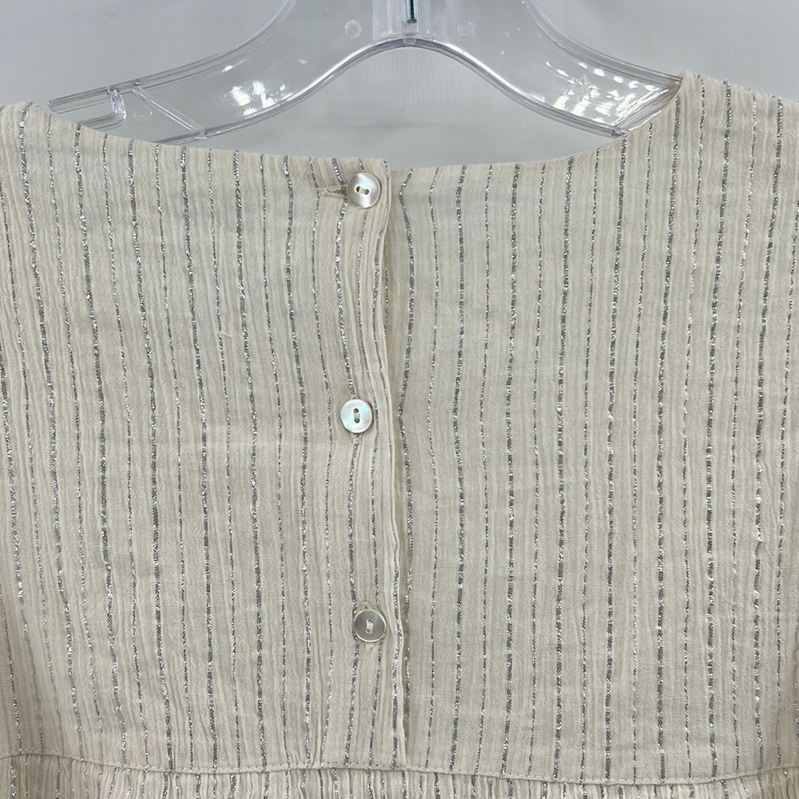 Molo Girls Glitter Stripe Puff Sleeve Blouse - Ivory/Silver - 9/10