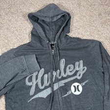 Hurley Full Zip Hoodie Sweatshirt Mens Small Gray Spell Out Logo Y2K