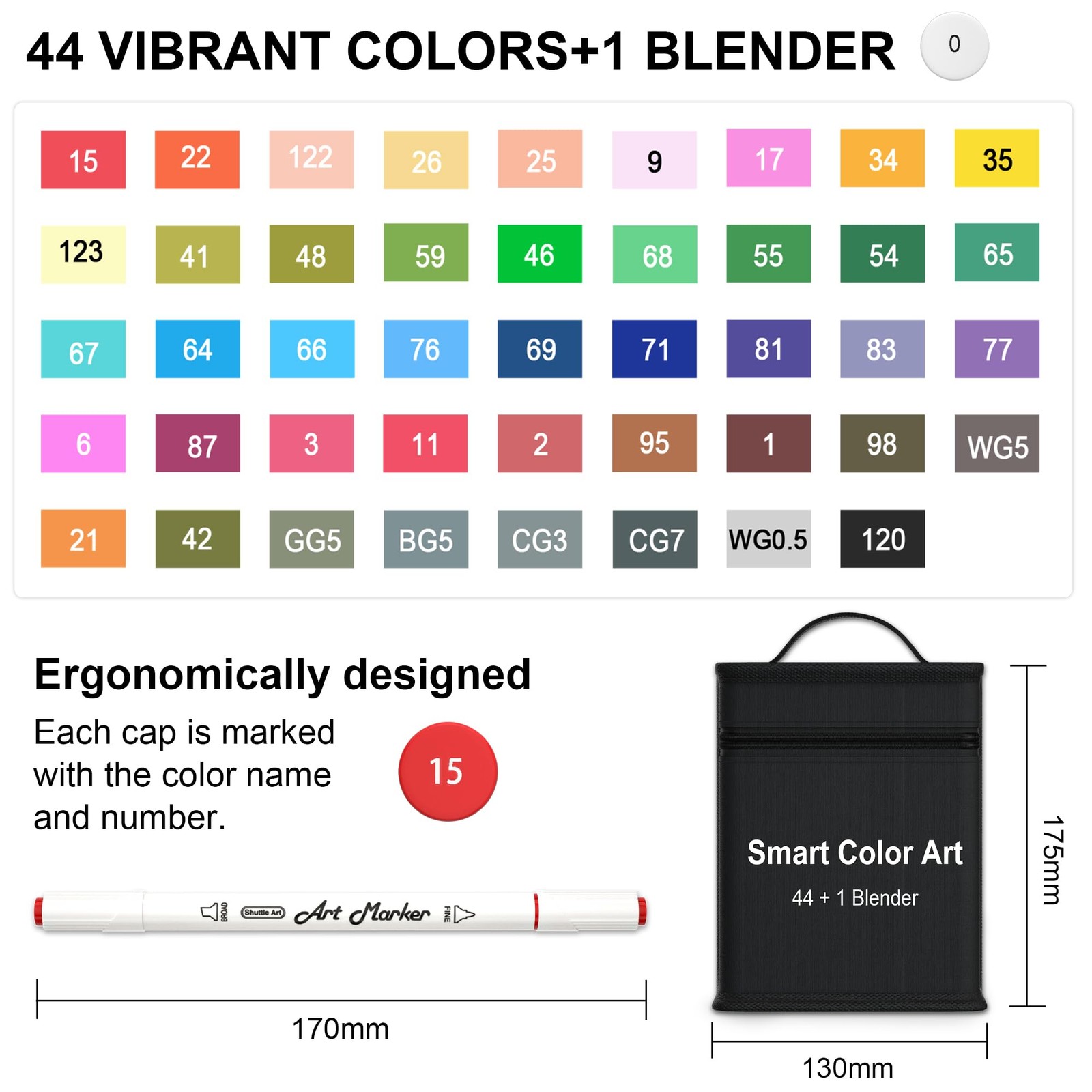 45 Pack Alcohol Markers Dual Tip Permanent Art Coloring Set with Case