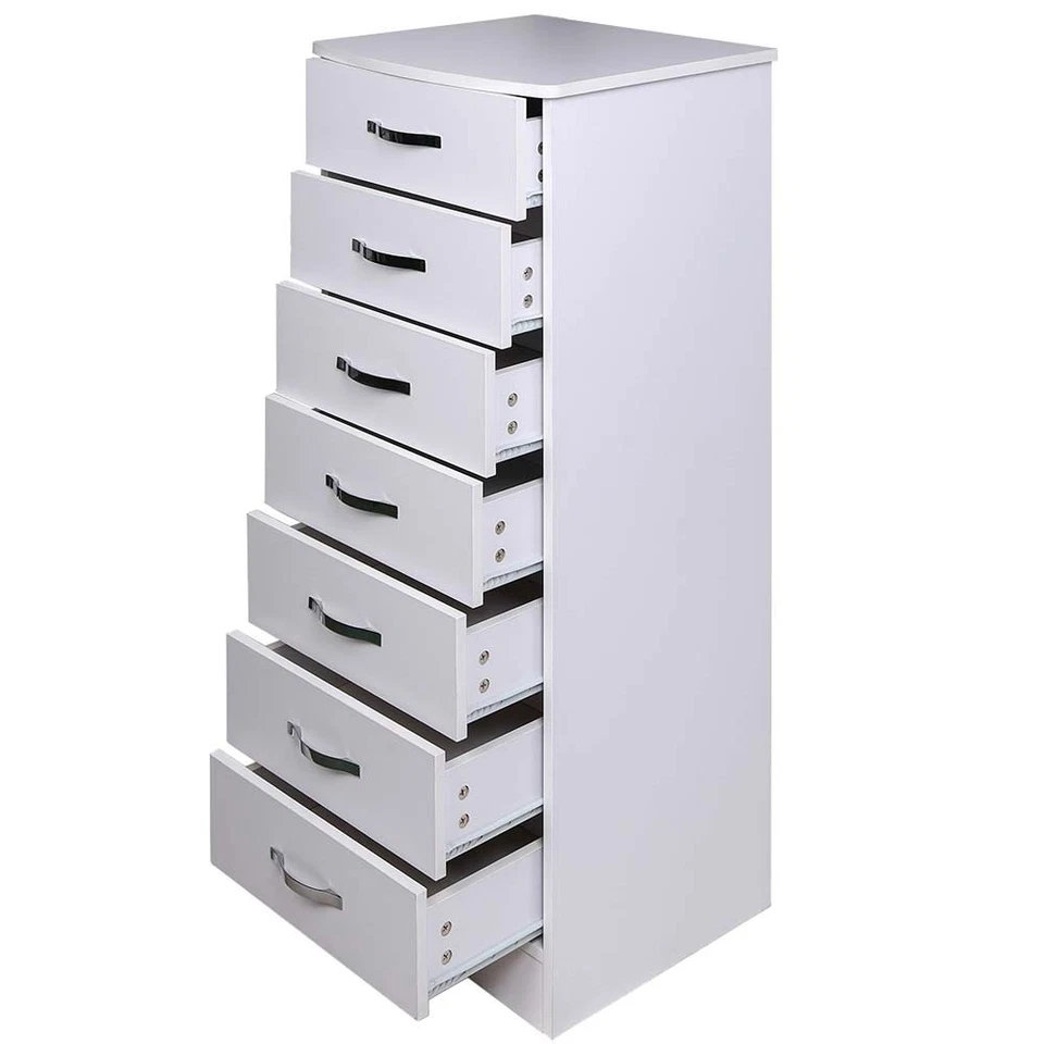 Mobile Cassettiera 7 Cassetti Settimino in legno MDF 46x42x116cm Bianco Moderno - Immagine 2 di 4