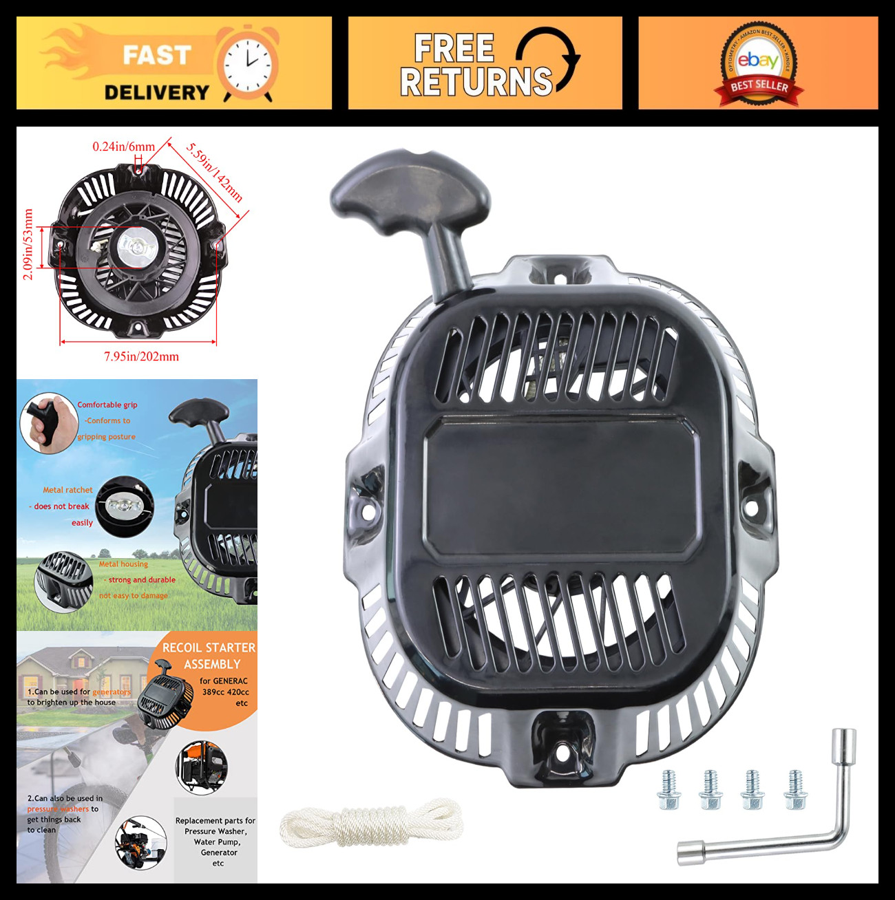 Pull Start Recoil Starter for 389cc 420cc 459cc Generators & Pressure Washers