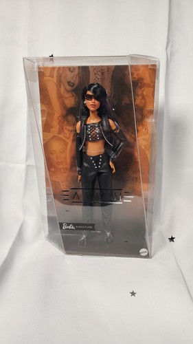 Barbie Signature Doll, Aaliyah Collectable Figurine in Black Faux Leather Outfit, Inspired by the Music Video for One in a Million, HRM80
