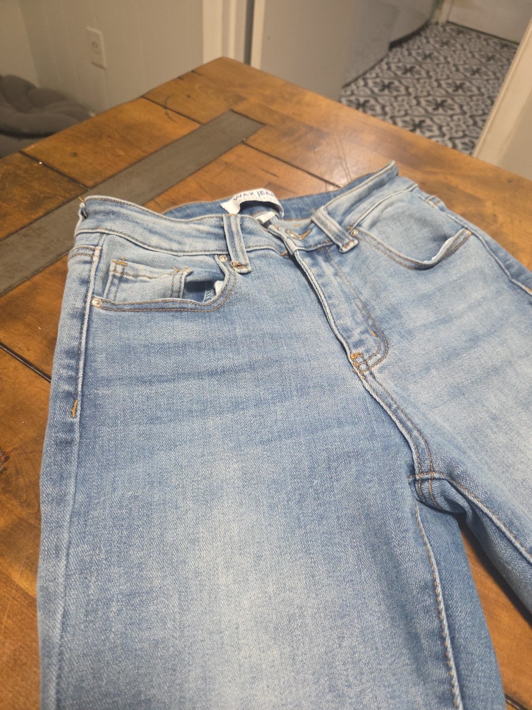 Wax Jean Womens Basic Brushed Slim Straight Jeans Light Wash Style 90383 image 7