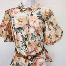 Chico's Belt M/L Cognac Italian Leather Brass Tone Adjustable Hook Gemstones