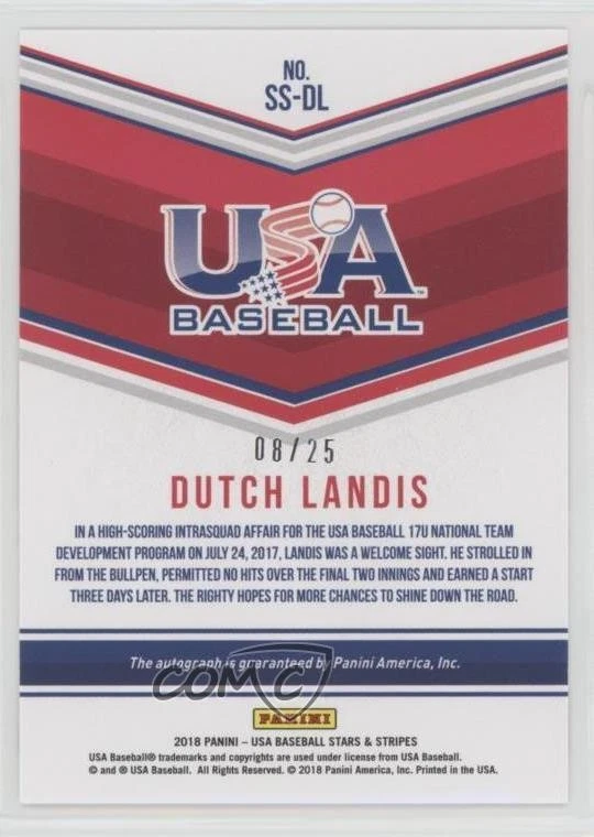 2018 Panini USA Baseball Stars & Stripes Black Ink /25 Dutch Landis #SS-DL Auto - Image 2 of 2