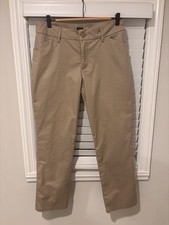 Lee women's wrinkle-free relaxed fit straight-leg pants in a beige/tan color.