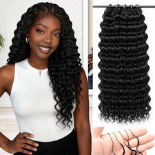 Feather Deep Wave Crochet Hair 16" Black 100Strands 175g Pre-Looped - FAST SHIP