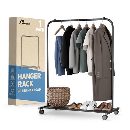 Lifemaster Alloy Steel Clothes Rack Pack of 1 VERSATILE LNCOATRA - BLACK