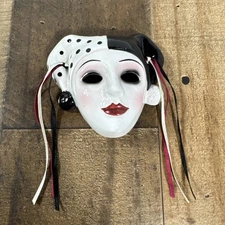 Vintage Clay Art Jester Hand Painted Mardi Gras Mask Wall Decor