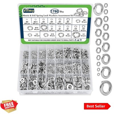 Metric & SAE Spring Lock Washers Assortment Kit1780Pcs, M2 M2.5 M3 M4 M5 M6 M...