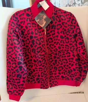 Iman Global Chic Red Leopard Reversible Bomber Jacket Glam Elegance NWT