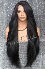 Extra Long Human Hair Blend Heat Full Lace Front Wig WBPC Off Black 1B