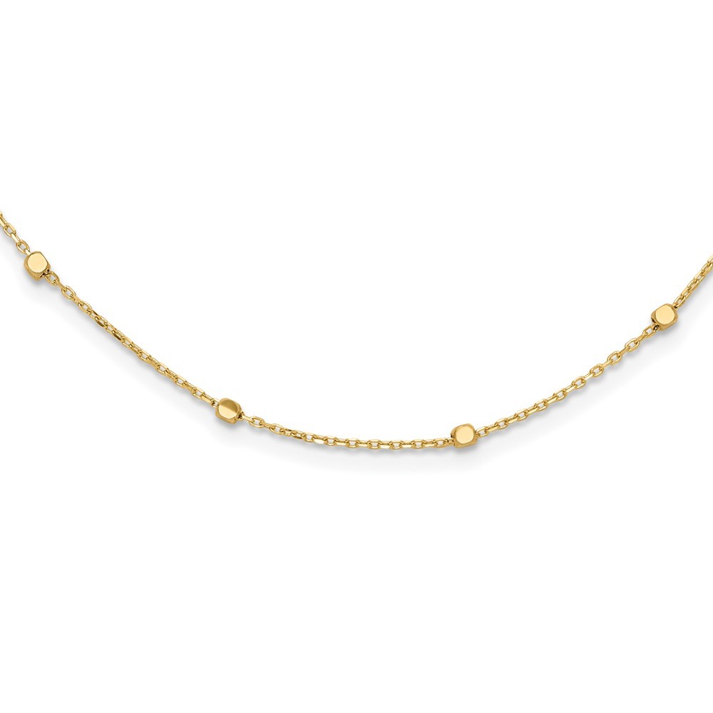 Real 14K Yellow Gold Polished Cube Stations 16 IN Necklace Plus 2 IN Ext 2.39 g