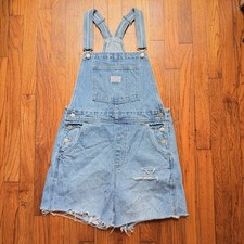 Levi  s Premium Women  s Denim Overall Shorts M Light Wash Cutoff Distressed
