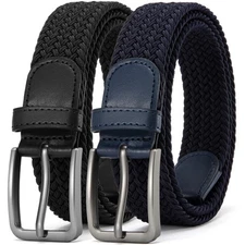 DOOPAI Elastic Braided Belt for Men 2 Pack, Stretch Woven Belt, casual Fabric...