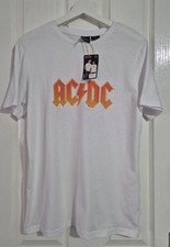 Camiseta Original AC/DC Unisex Blanca Naranja Logo Rock Mercancía Talla Pequeña Nueva con Etiquetas