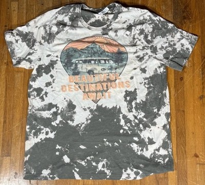 Gray White Tye Dye T Shirt  Beautiful Destinations Await  Van  True Size Large
