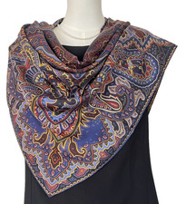41"X41"Paisley Print Pure Twill Mulberry Silk14momme Sand Washed Scarf 108x108cm