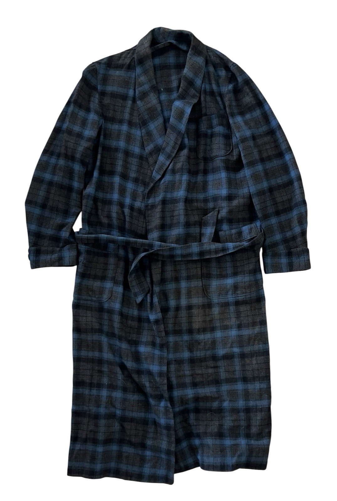 Vintage Pendleton Robe Mens Large Blue Gray Plaid 100% Virgi