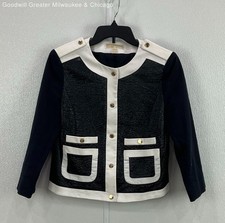 Michael Michael Kors Womens Navy White Gold Button Solid Tweed Blazer