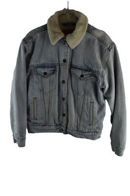 LEVI'S blaue Sherpa gefütterte Trucker Jeansjacke Größe XS Damen Knopfleiste Freizeit