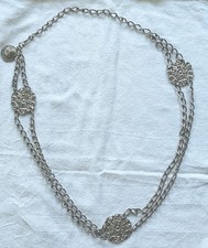 Vintage 70s Silver Tone Filigree Medallion Chain Belt Boho Disco 36" Adjustable