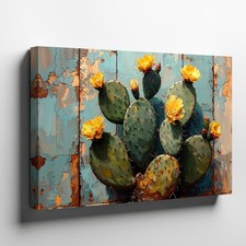 Wall Art Canvas a Rustic Textured Artwork of a Cactus Against a Distressed