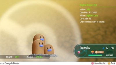 Dugtrio Shiny 6IVS Max AV Pokemon Lets'Go Pikachu/Eevee