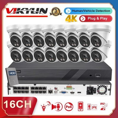 Vikylin 4K 16CH 16 POE CCTV System 8MP IP Camera IR 30m Speaker+Audio Indoor Lot