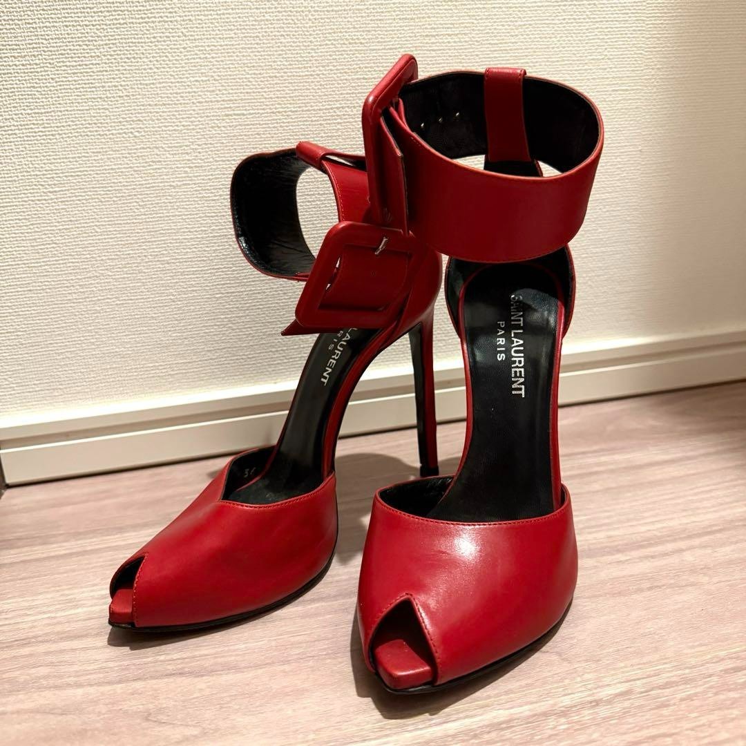 Scarpe decolte Saint Laurent rosse in pelle misura 36 tacco a spillo eleganti a punta
