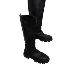 Marc Fisher LTD Malena Black Leather Lug Sole Knee High Combat Boots Womens 9M