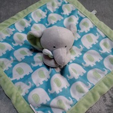 CARTERS Lovey Elephant Plush Green Blue Security Blanket Baby Soft Plush 13x13