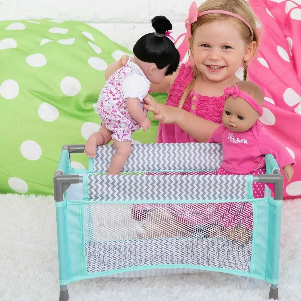 Baby Doll Crib Gender Neutral Zig Zag Designed Playpen Bed Toy