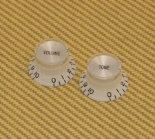 KW130 Reflector Knob Set (1) Volume & (1) Tone White/Silver f/ USA Gibson Guitar