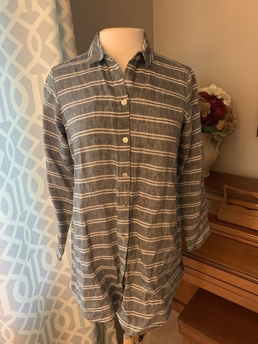 HABITAT Linen Gray Striped Button Shirt 