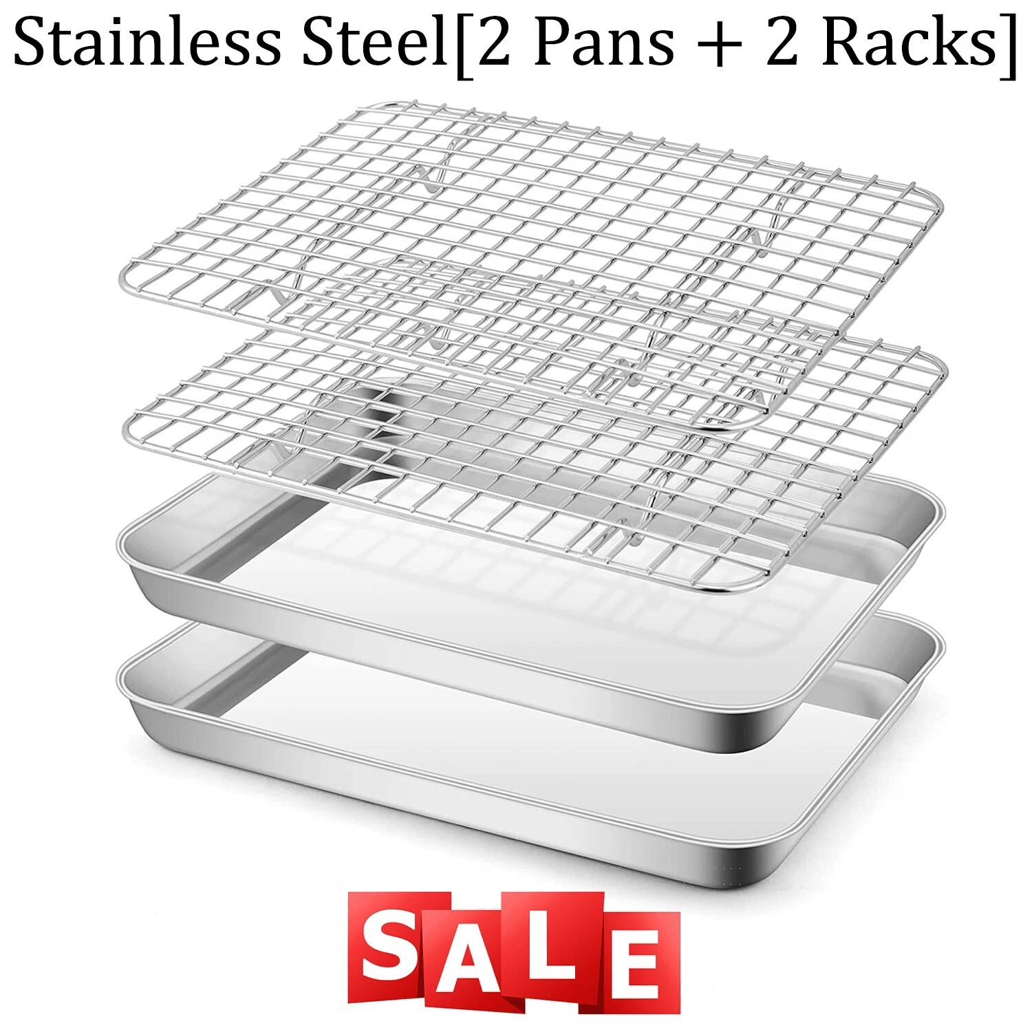 Stainless Steel Baking Sheet with Rack Set [2 Pans + 2 Racks] for Cookies Meats