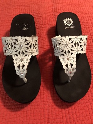 white yellow box flip flops