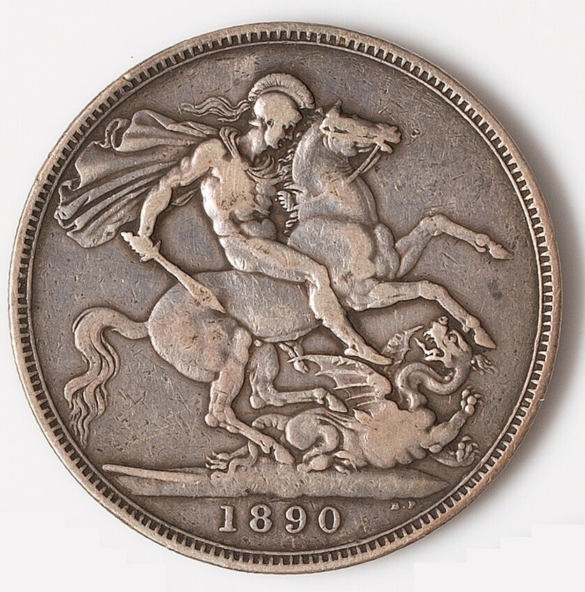 1890 GREAT BRITAIN UK Queen Victoria Saint George Dragon Silver
