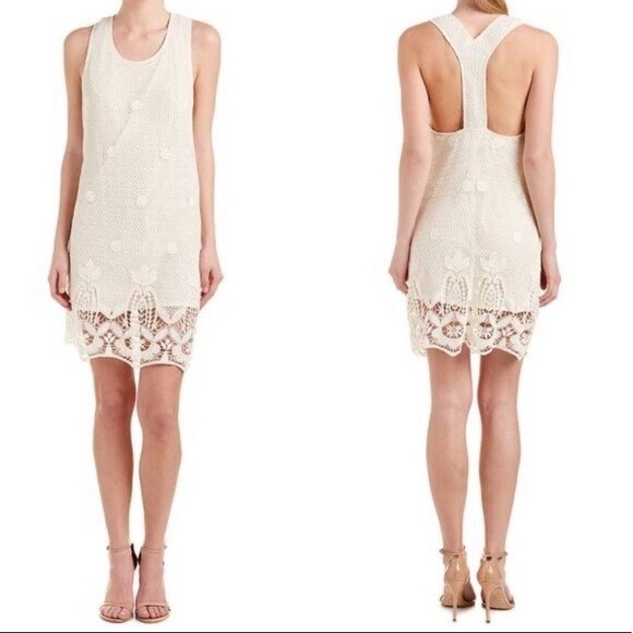 maje cream dress MAJE Size 1 XS Rabata Fringe Tiered Mini Tweed Dress Cream White Short  Sleeve