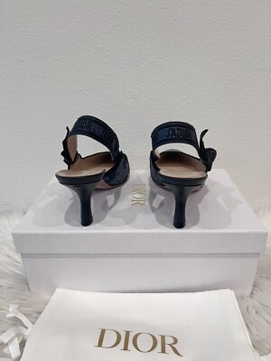 NIB Dior J'adior Jadior Denim Jean Slingback Kitten Heel Dway Mule