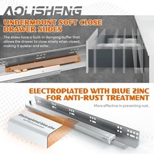 AOLISHENG 1 Pair Undermount Soft Close Drawer Slides