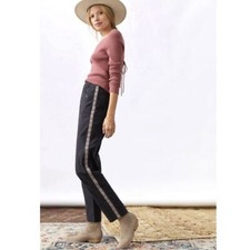 Anthropologie Jeans Sz 6P Petite Factory Washed Denim Embroidered Side Stripes