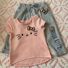 HELLO KITTY TODDLER GIRLS PINK TOP GRAY JOGGER PANT 2 PC OUTFIT 18 MTHS