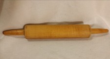 Vintage Natural Color Wood Rolling Pin with Metal Rod Farmhouse 16.25" L