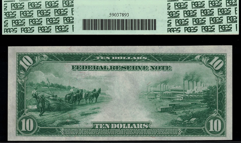1914 $10 Federal Reserve Note St. Louis FR-933 - Graded PCGS 58PPQ - Image 2 of 2