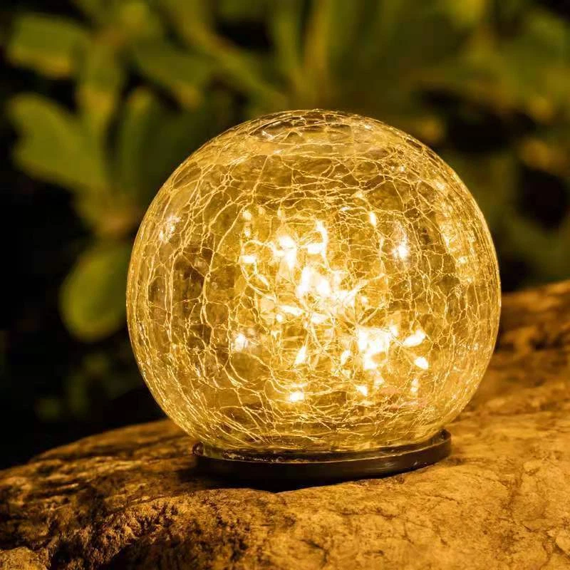 Outdoor Solar Ball LED Lights Garden Crackle Glass Globe Stake