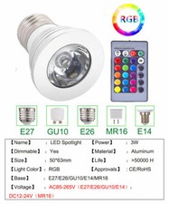 Rgb Led Spot Light Bulb Lamp Dimmable 5w E27 Gu10 16color Remote Control 110 220