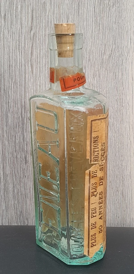 Ancienne bouteille 1900 Apothicaire Verre Liniment Géneau chevaux Vintage Bottle - Photo 2/4
